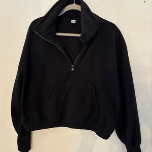 Old Navy Black Women's Cropped Fleece Zip-Up Pullover